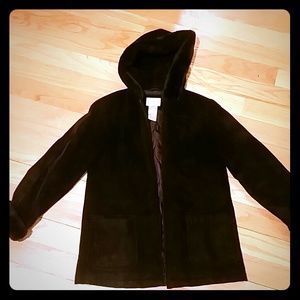 Black velvet warm winter coat